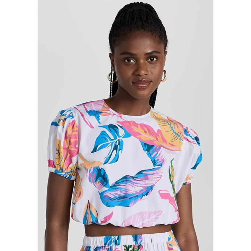 Playa Lucila Colorful Tropical Leaf Print Cotton Top Size Medium